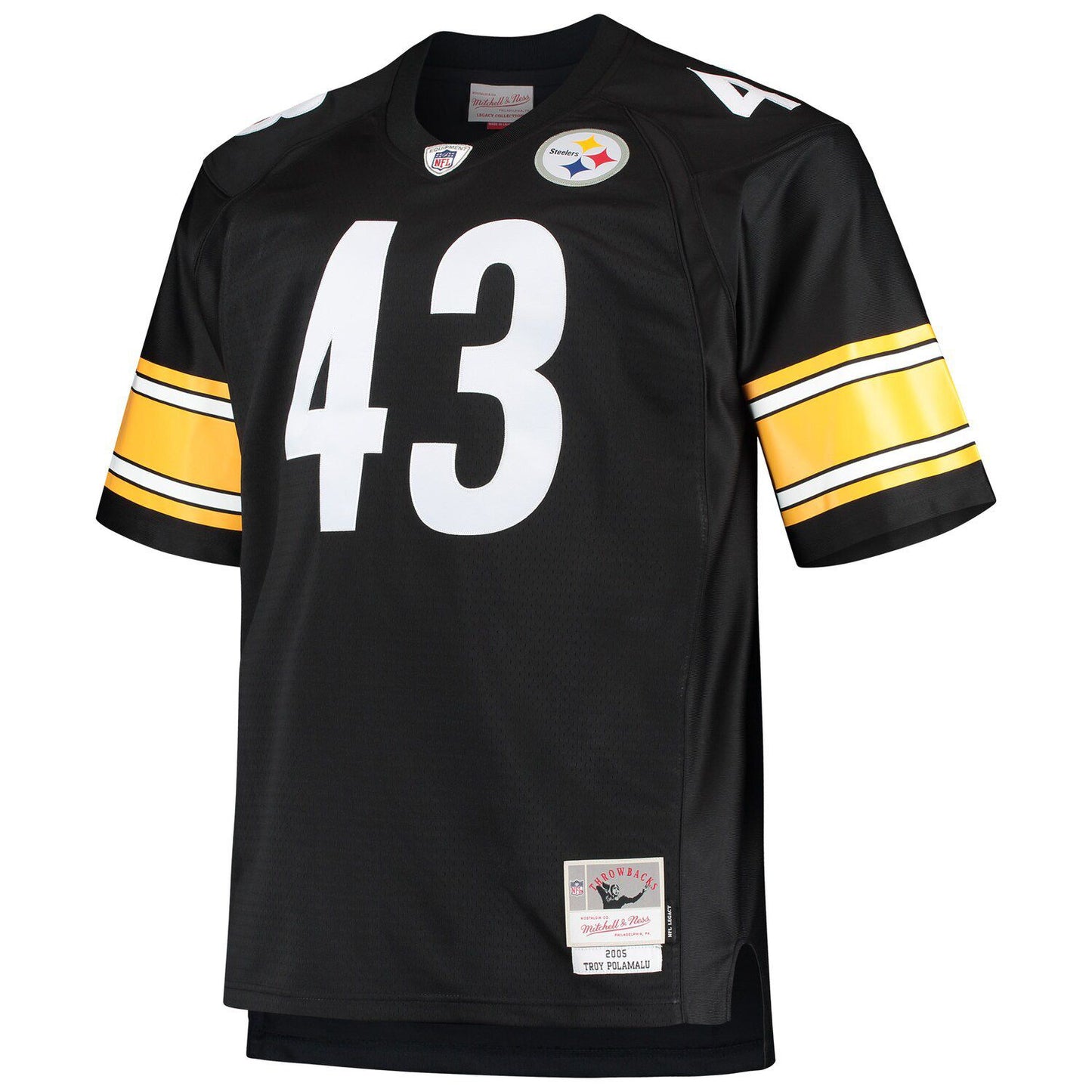 Men's Mitchell & Ness Troy Polamalu Black Pittsburgh Steelers Big & Tall 2005 Retired Player Replica Jersey