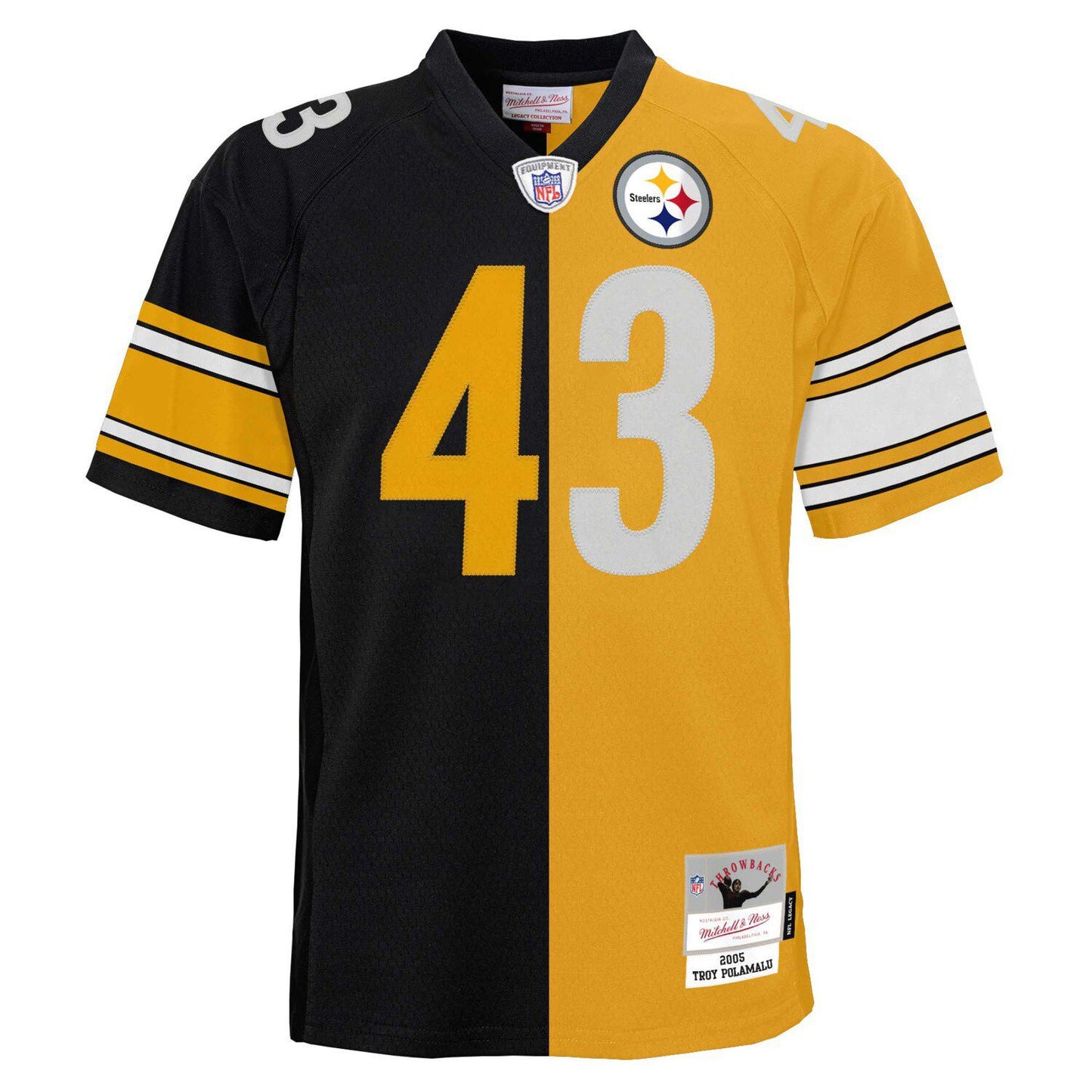 Men's Mitchell & Ness Troy Polamalu Black/Gold Pittsburgh Steelers Big & Tall Split Legacy Retired Player Replica Jersey