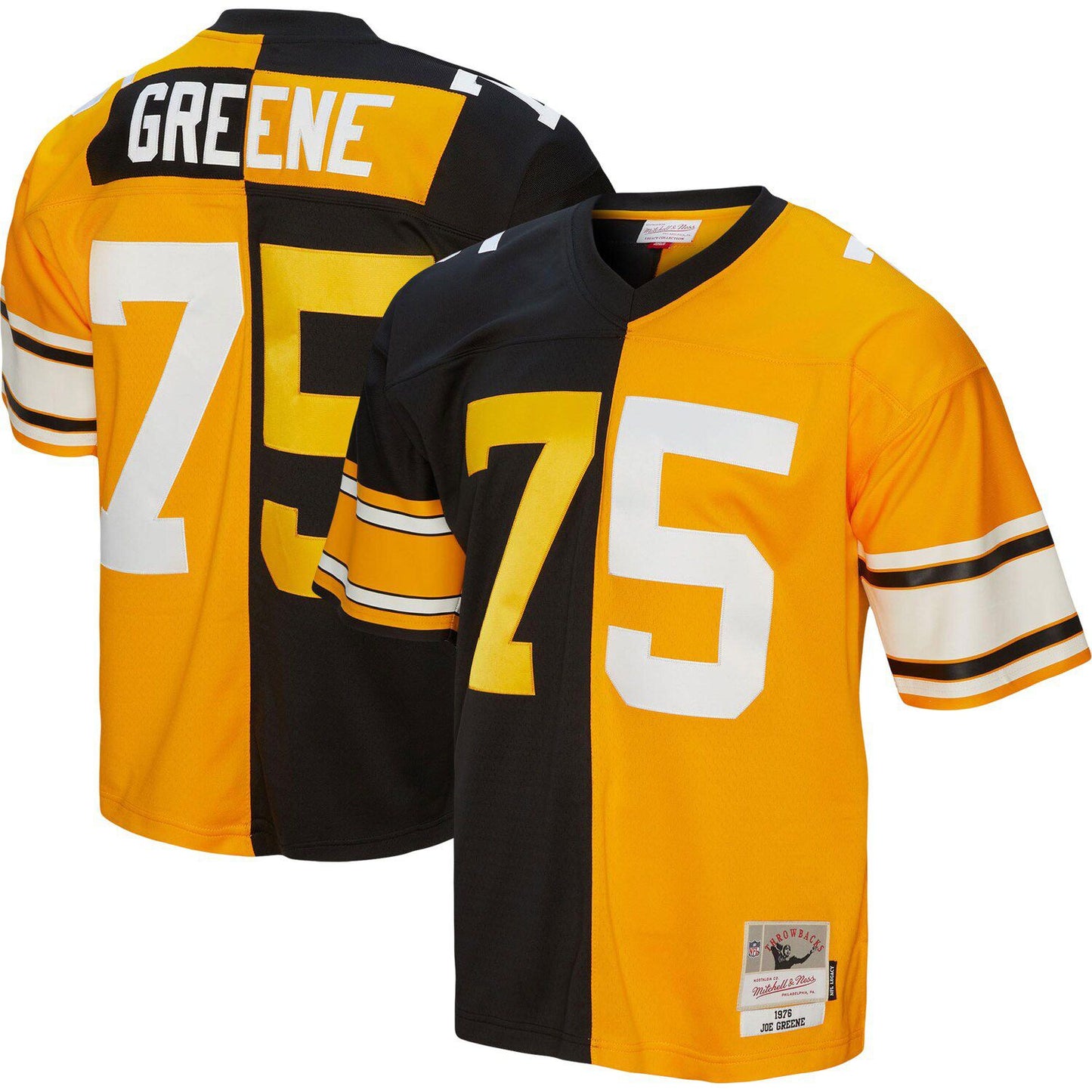 Men's Mitchell & Ness Joe Greene Black/Gold Pittsburgh Steelers 1976 Split Legacy Replica Jersey