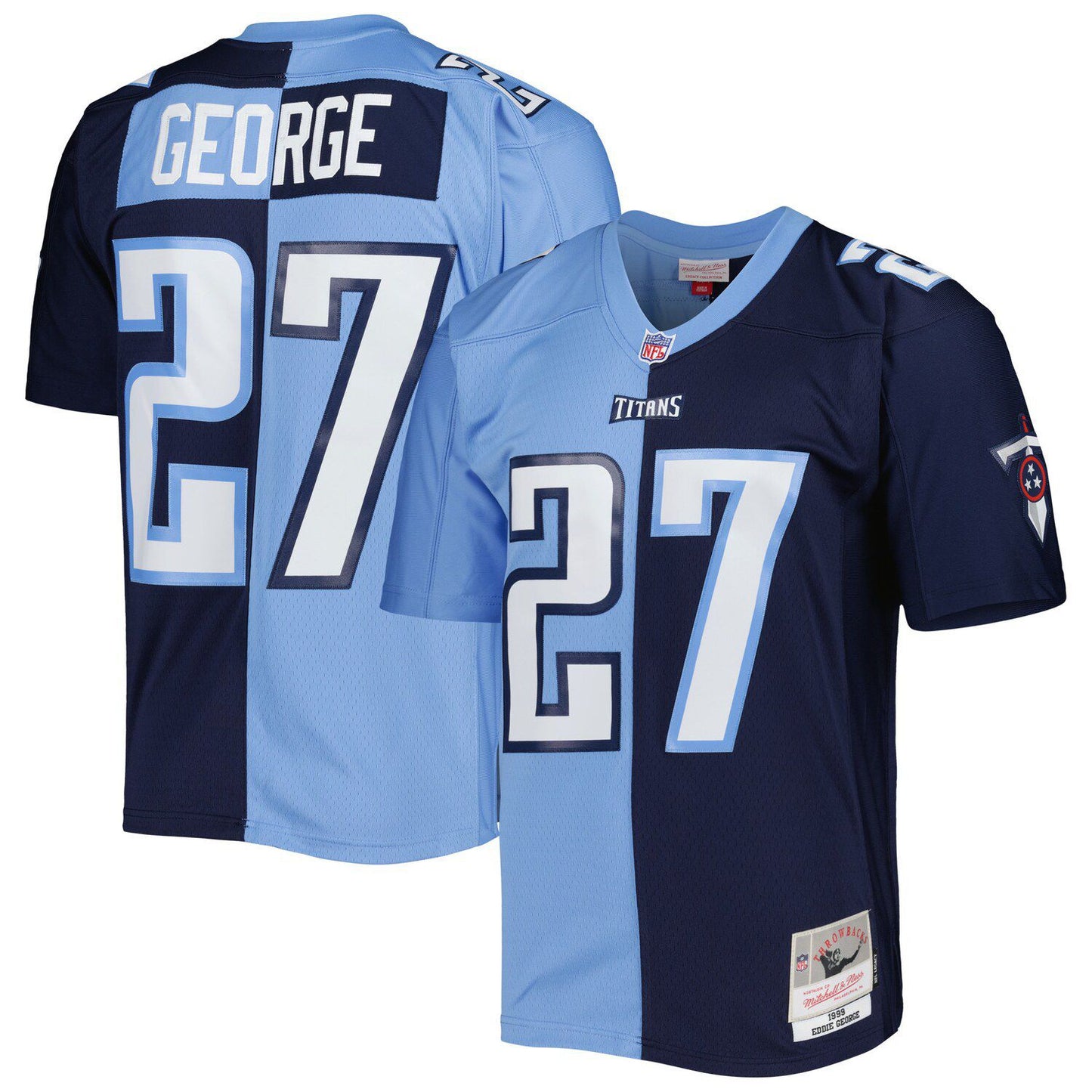 Men's Mitchell & Ness Eddie George Navy/Light Blue Tennessee Titans 1999 Split Legacy Replica Jersey