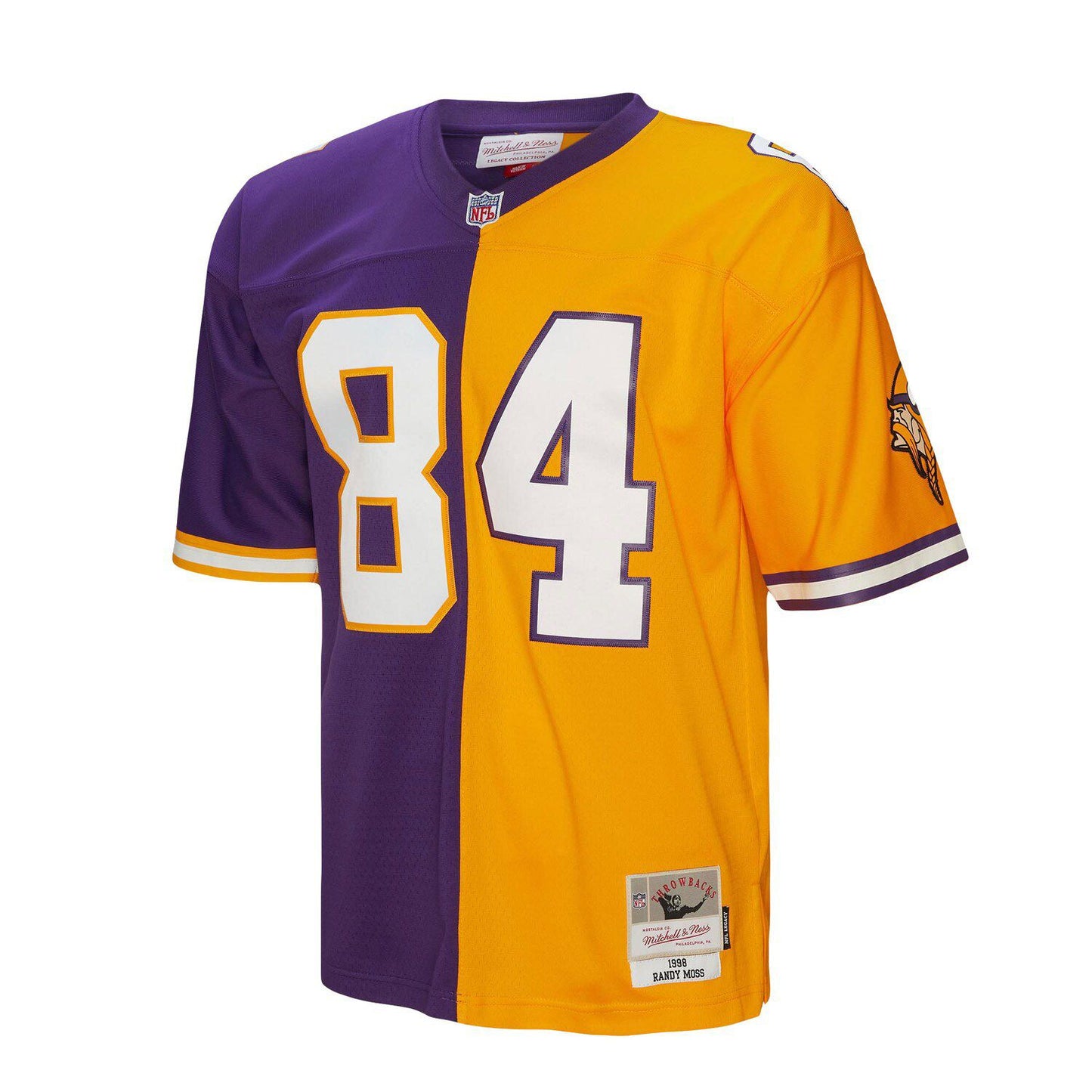 Men's Mitchell & Ness Randy Moss Purple/Gold Minnesota Vikings 1998 Split Legacy Replica Jersey