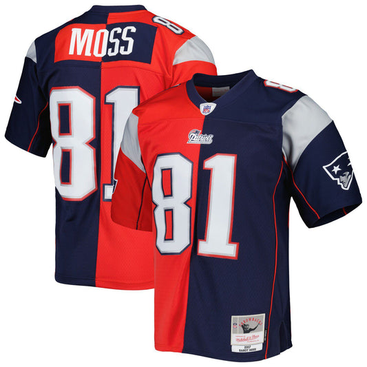 Men's Mitchell & Ness Randy Moss Navy/Red New England Patriots 2007 Split Legacy Replica Jersey