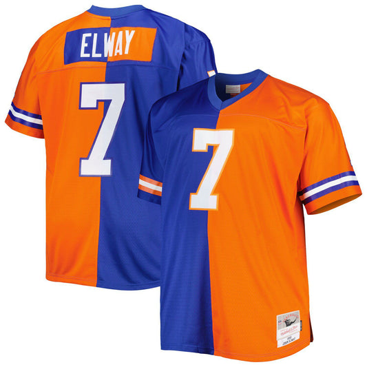 Men's Mitchell & Ness John Elway Royal/Orange Denver Broncos Big & Tall Split Legacy Retired Player Replica Jersey