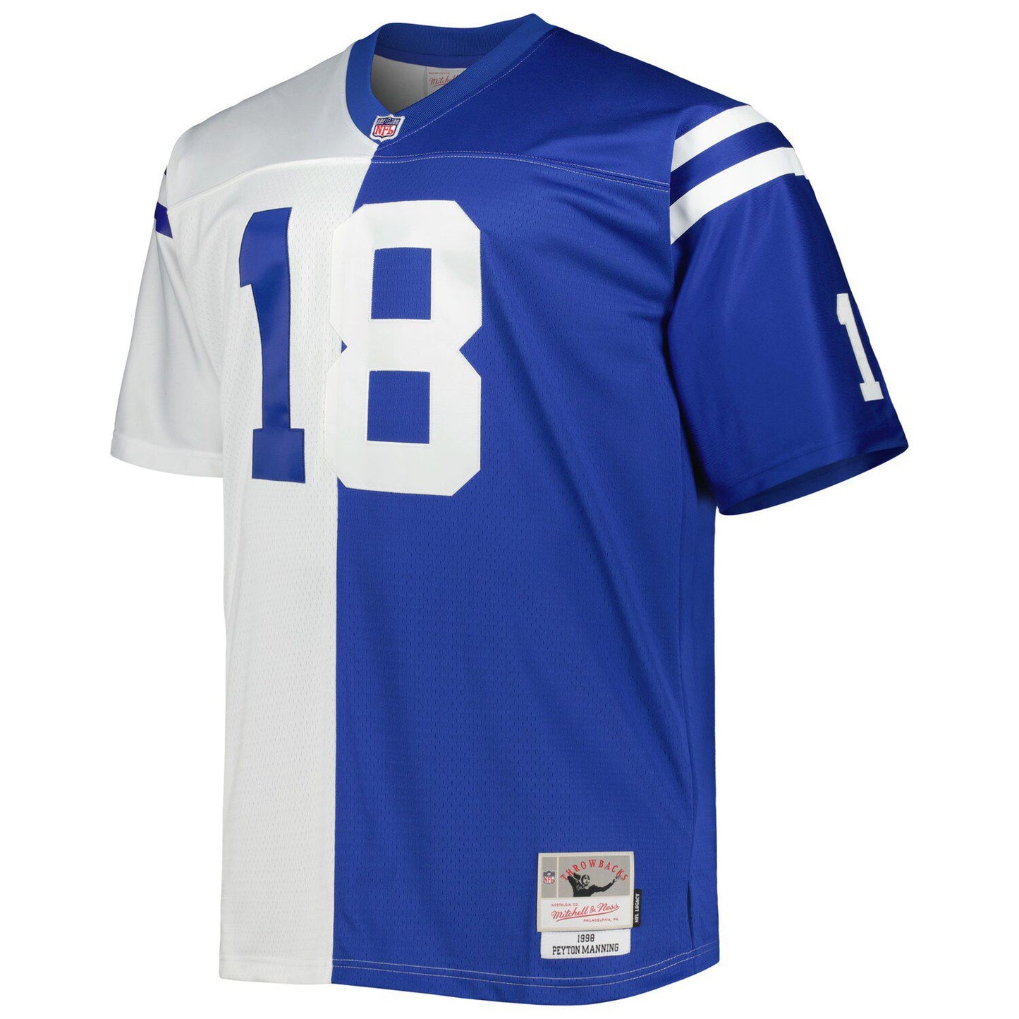 Men's Mitchell & Ness Peyton Manning White/Royal Indianapolis Colts Big & Tall Split Legacy Retired Player Replica Jersey