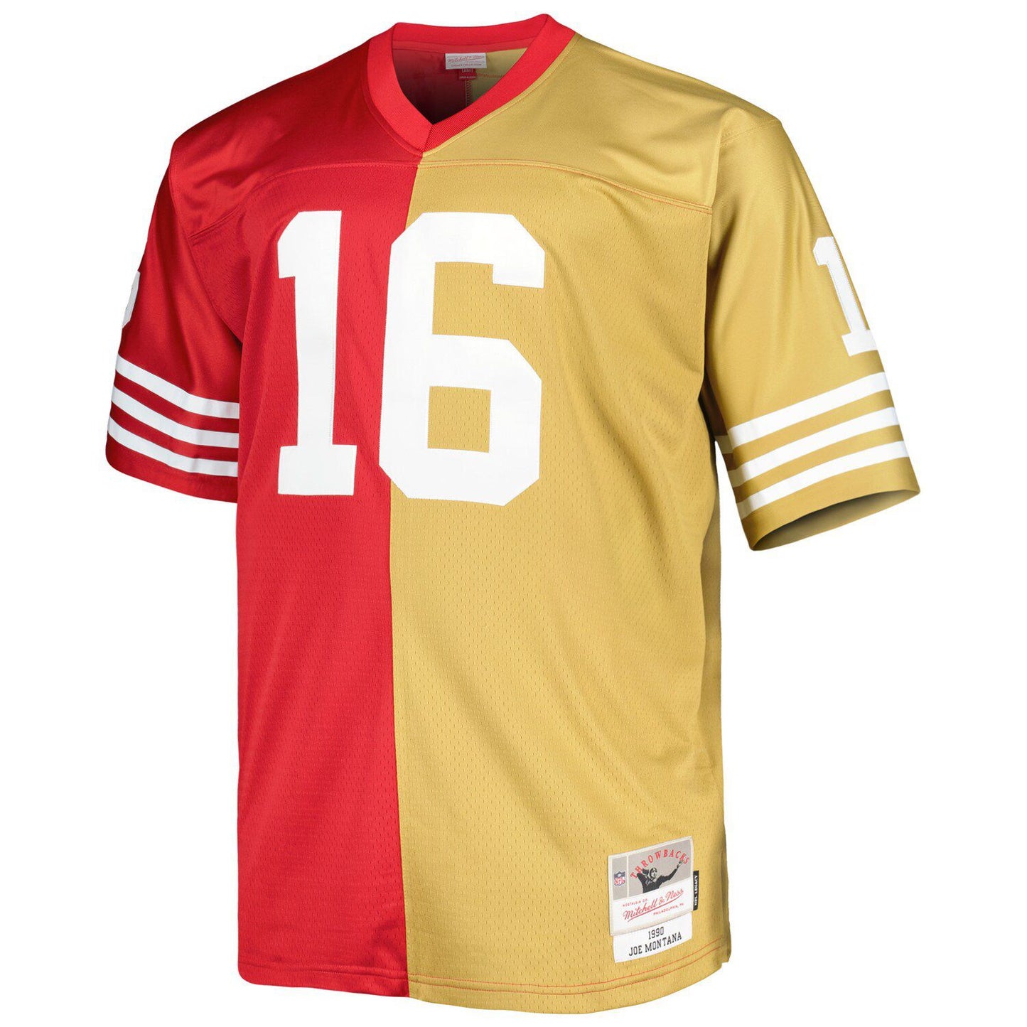 Men's Mitchell & Ness Joe Montana Scarlet/Gold San Francisco 49ers Big & Tall Split Legacy Retired Player Replica Jersey