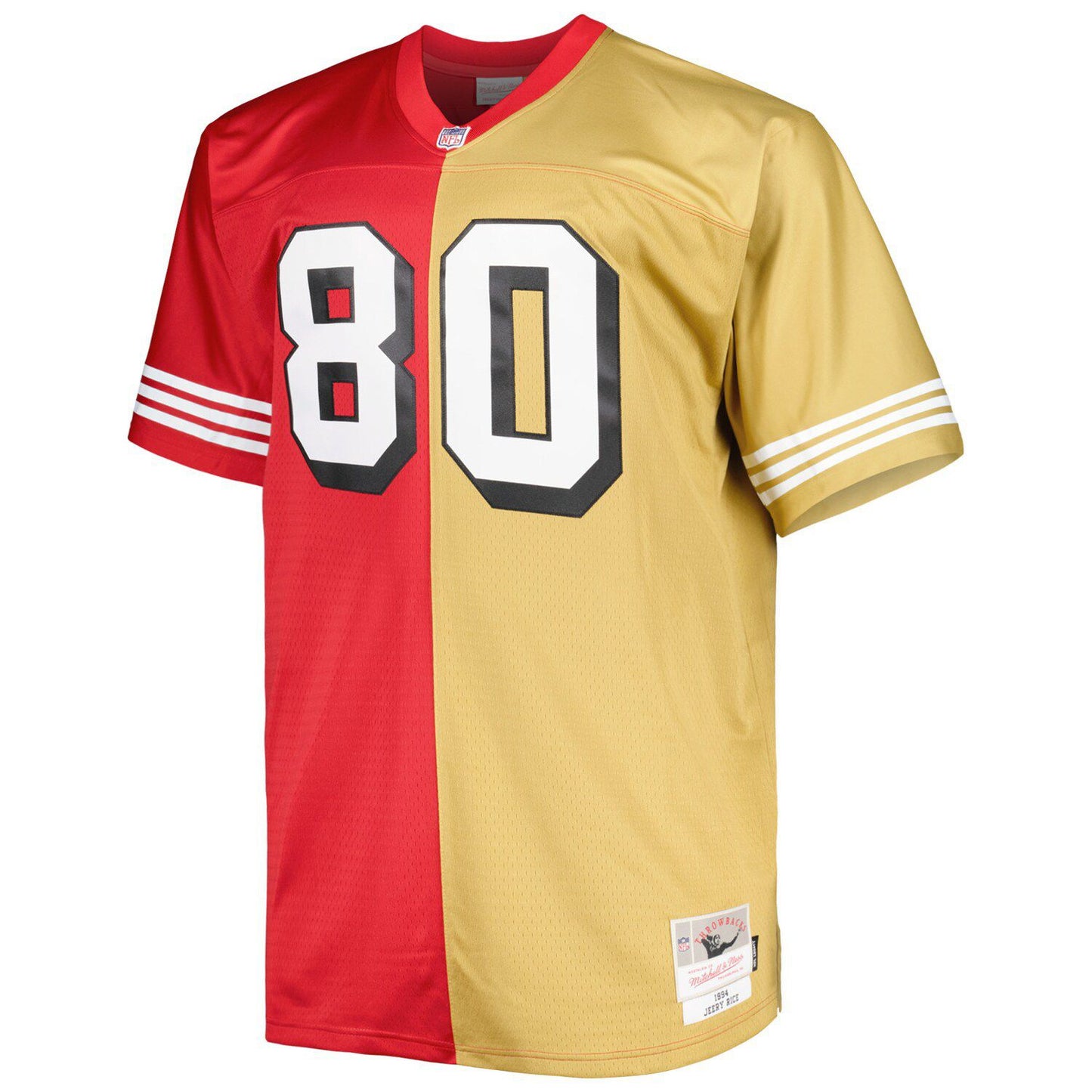 Men's Mitchell & Ness Jerry Rice Scarlet/Gold San Francisco 49ers Big & Tall Split Legacy Retired Player Replica Jersey