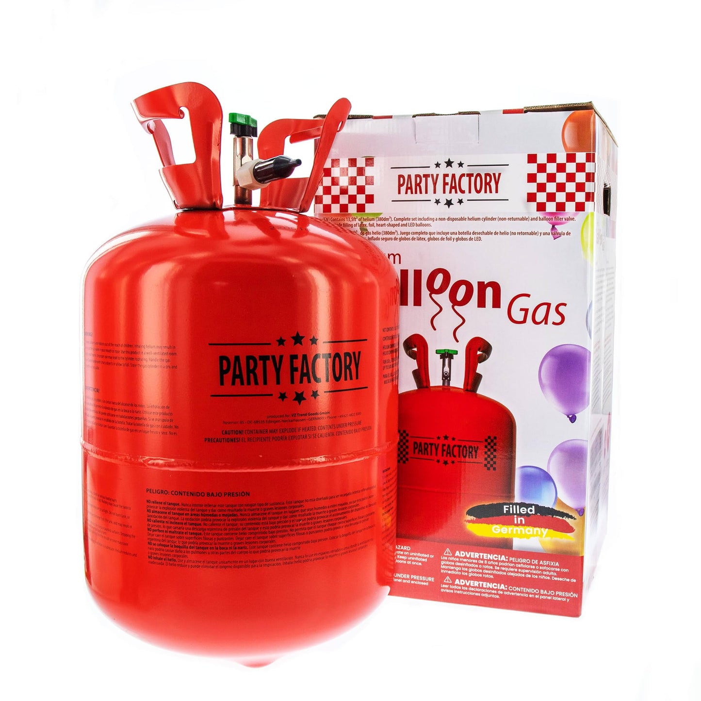 Party Factory Helium Tank for up to 30 Balloons Helium Cylinder 7 cu. ft. Gas with filling quantity for Balloons