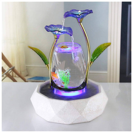 Tabletop Water Feature Blue Lotus Fountain Waterfall Cascade Indoor Decoration Aquarium Zen Relaxesion Humidifier Meditation