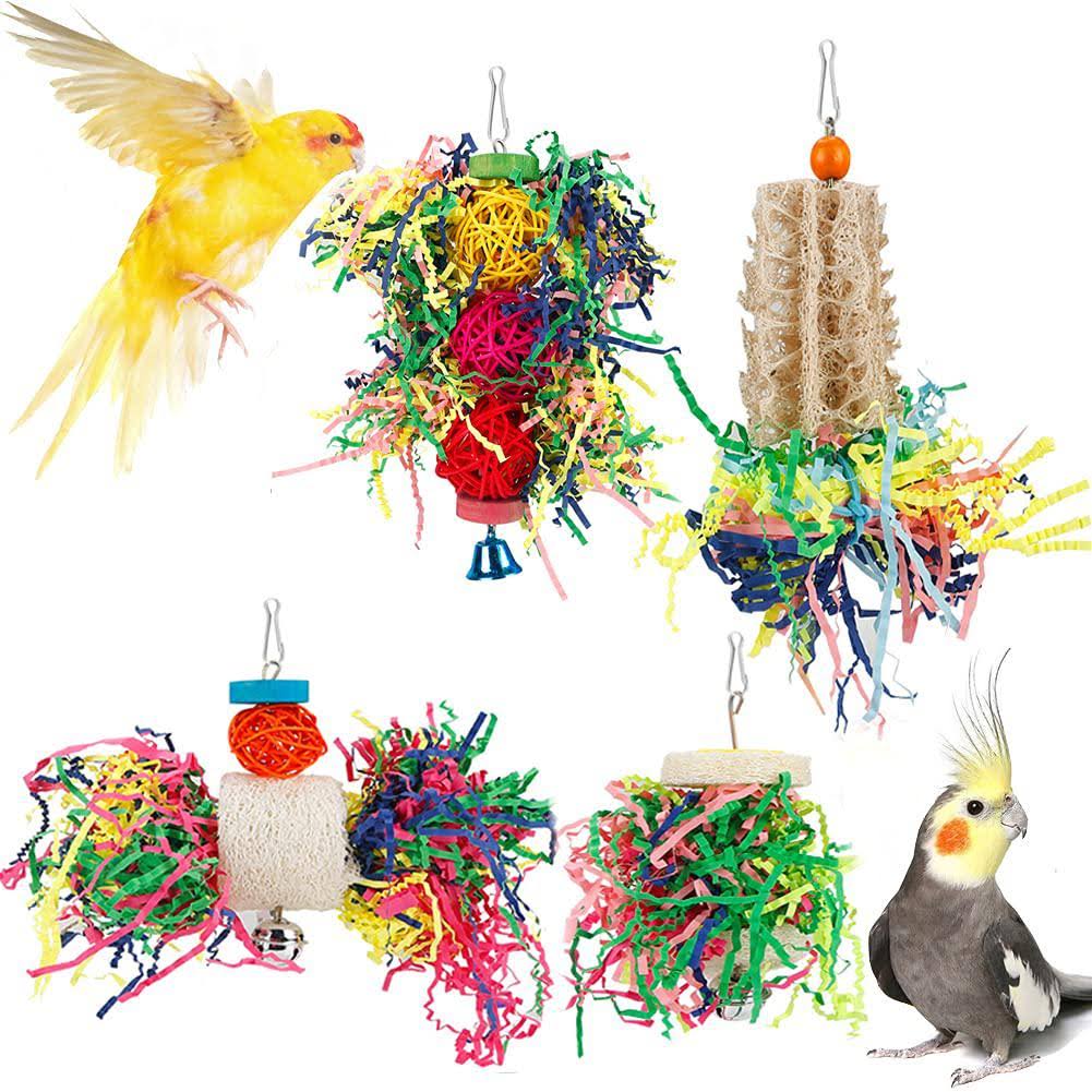 lovyoCoCo Bird Toys Bird Shredding Foraging Toys Parakeet Toy Chewing Hanging Toy Bird Shredded Paper Bird Cage Accessories Bird Rope Perch for Conure