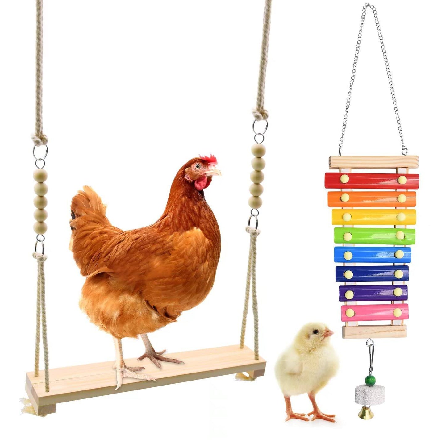 Chicken Swing Toys and Chicken Toys Xylophone, 2pcs Chicken Toys for Poultry Run Rooster Hens Chicks Pet Parrots Macaw Entertainment Stress Relief